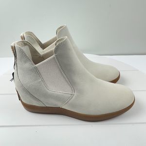 Sorel Womens Size 9.5 Out N About Slip On Chalk White Suede Wedge Booties Shoes